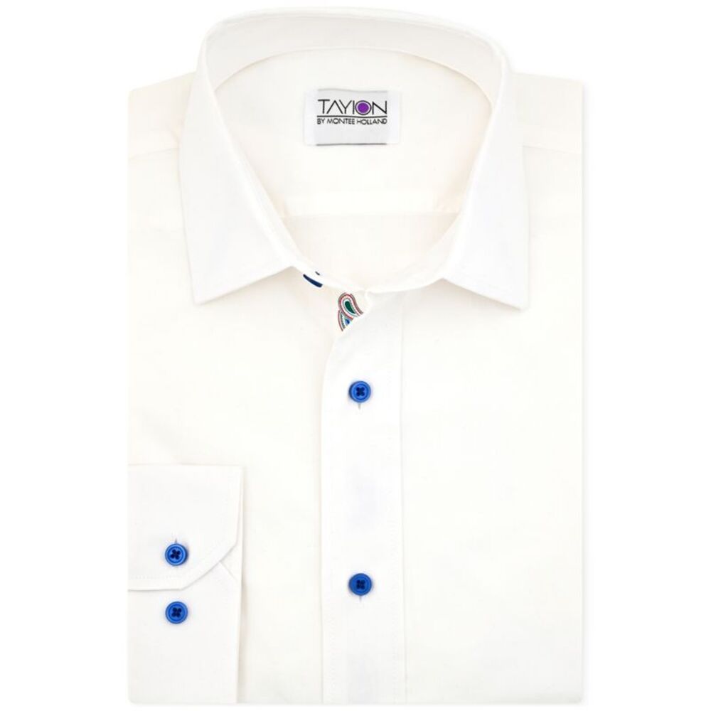 Tayion Collection Mens Hidden Paisley Button Down Dress Shirt, White, 15-15.5...